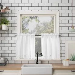 Mariela Floral Trim Semi-Sheer Rod Pocket Kitchen Window Valance And Tiers Set White - No. 918 -Home Decor Shop GUEST fab8b590 52fa 4c36 9550 eb69cc5e14ef