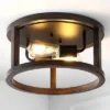 12.75" 2-Light LED Iron Rustic Industrial Flush Mount Brown - JONATHAN Y