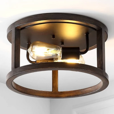 12.75" 2-Light LED Iron Rustic Industrial Flush Mount Brown - JONATHAN Y 3 12.75" 2-Light LED Iron Rustic Industrial Flush Mount Brown - JONATHAN Y