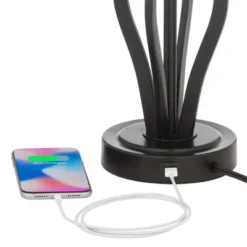 360 Lighting Heather Modern Industrial Table Lamps 25 3/4" High Set Of 2 Dark Iron With USB Charging Port White Softback Drum Shade For Bedroom Desk