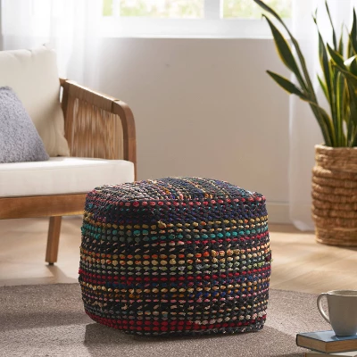 Cube Madrid Boho Handcrafted Fabric Pouf Black - Christopher Knight Home 3 Cube Madrid Boho Handcrafted Fabric Pouf Black - Christopher Knight Home