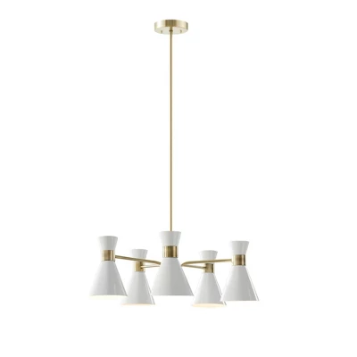 Ezra 5-Light Adjustable Chandelier Antique Brass/White - Ink+Ivy 5 Ezra 5-Light Adjustable Chandelier Antique Brass/White - Ink+Ivy - Image 3